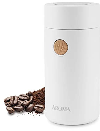 Aroma Housewares Mini Coffee Grinder and Electric Herb Grinder with 304 Stainless Steel Grinding Blades and a See-through Lid (40 g.), White, 40g