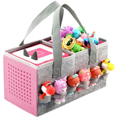 Carrying Case for Toniebox Starter Set and Tonies Figurines, Travel Felt Cloth Musical Toy Folding Bag for Toniebox 2 & Accessories (Pink)