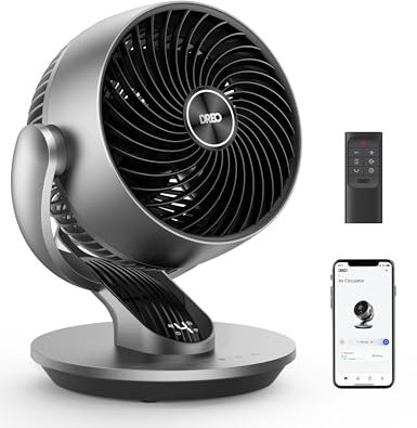 Dreo 28dB Leiser Smart Tischventilator für Schlafzimmer Büro, Ventilator mit Fernbedienung Kühlung 21M Windentfernung 4-Geschwindigstufe 5 Modi 12H Timer 90° Auto 120° Manuell oszillierend, Lynx S