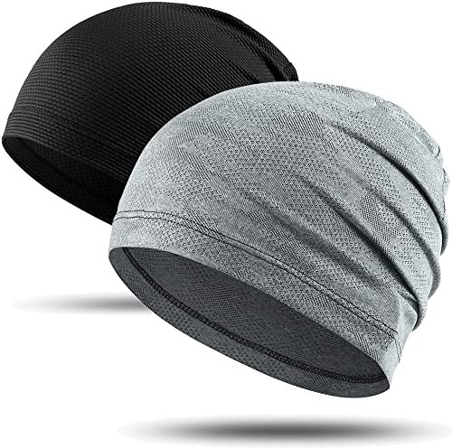 WTACTFUL 2pcs - Kühlende Sommer Beanie Herren Dünn, Fahrrad Cap Skull Cycling Cap Mütze Herre Atmungsaktiv Laufmütze für Sportmütze Fahrrad Laufen Radfahren Outdoor Schwarz + Leinengrau