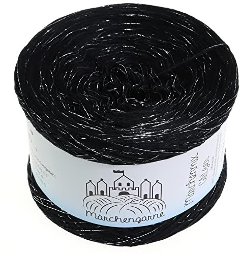 Bobbel Wolle Uni + Silber Glitzer 300g - 1140m 4Fach Farbverlaufsgarn Größe Strickwolle Häkeln (Schwarz Silber Glitzer)