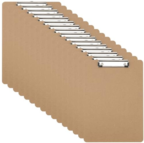 DAKFOOK 16 Pack A5 Wooden Clipboard, 22.5 x 14.8cm Hardboard Clipboards, Clipboards with Hanging Hole and Low Profile Metal Clip, Brown Clip Board for Restaurant Menu, Office Supplies