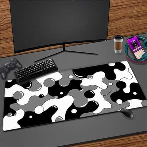 Tapis de Souris de Jeu XXL Blanc Gris Noir Mouse Pad 1000x500x2mm Tapis de Souris étendu avec Bords Cousus Base en Caoutchouc antidérapante Clavier Pad pour Joueur Bureau Maison