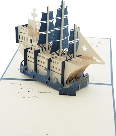 LuLu 3D Pop Up Karte - Schiff, Segelschiff, Geburtstagskarte & Dankeskarte für Geschenk, Gutschein, Weihnachten, Einladung, Geburtstag & Glückwunschkarte