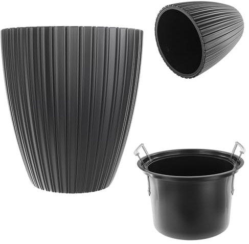 KADAX Dekorativer Übertopf mit Inneneinsatz, Runder Pflanztopf, Blumentopf aus Kunststoff, Pflanzentopf für Innen und Außenbereich, Blumenübertopf (Schwarz, 30 cm)