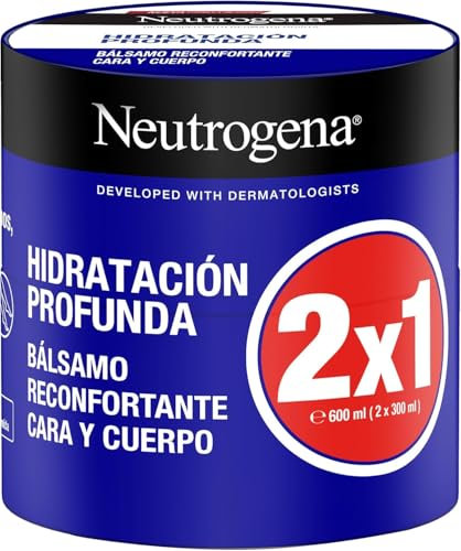 Neutrogena Fórmula Noruega Hidratación Profunda Bálsamo Reconfortante (Pack de 2 X 300 ml), crema hidratante corporal y facial con tecnología Pro-Ceramida para pieles secas