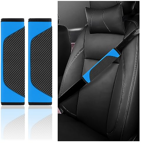 2 Stück Gurtpolster Auto - Carbonfaser-Sicherheitsgurt Polster für Schulter Schutz & Auto Deko - Universelle Auto Zubehör Innenraum Autogurt Polster für Auto LKW SUV Wohnmobil (Blau)