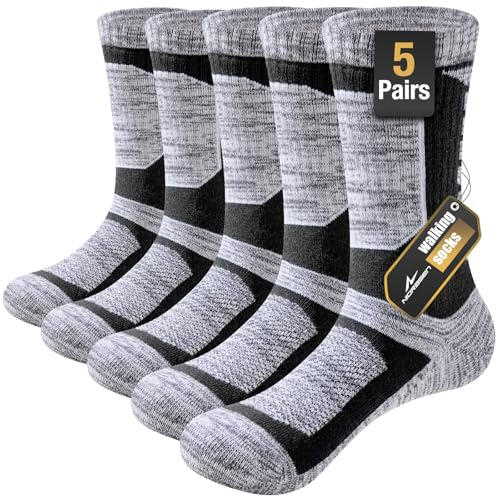 Niorasen Walking Hiking Socks Womens 5 Pairs, Cushioned Breathable Cotton Boot Socks, Anti Blister Ladies Crew Athletic Sports Sock for Running Gym Climbing