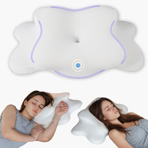 frelook Almohada cervical ortopédica de espuma viscoelástica – Diseño ergonómico con forma hueca para los lados, la espalda y el estómago blanco