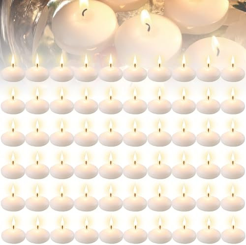 60 Stück Schwimmkerzen, Unparfümierte Schwimmkerzen, Schwimmende Kerzen, Schwimmkerzen Weiss für Abendessen, Hochzeit, Pool, SPA, Valentinstag, Badewanne, Weihnachten Deko, Dekorative Schwimmkerzen