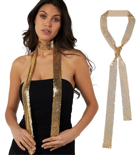 JK Home Foulard Paillette Métal Femme Echarpe Longue Etroite #A Gold