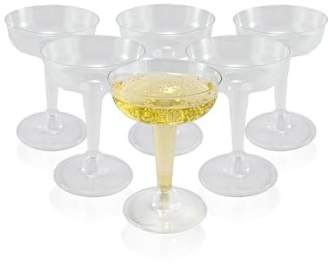 Lot de 6 coupes à champagne en plastique - 125 ml - Transparent - Style classique - Pour cocktails, champagne, mariages, anniversaires et célébrations
