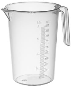 PIAZZA - Jarra graduada profesional de plástico con mango abierto, capacidad 1L, jarra para agua y líquidos alimentarios - Medidor graduado para pesar alimentos con báscula de cocina, fabricada en