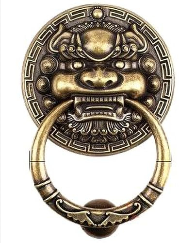 XIUCAI Dörrklappar för Ytterdörr, Massiv Mässing, Antik Finish, Lejonhuvuds dörrklappar med Monteringsbeslag,17.1cm antique bronze