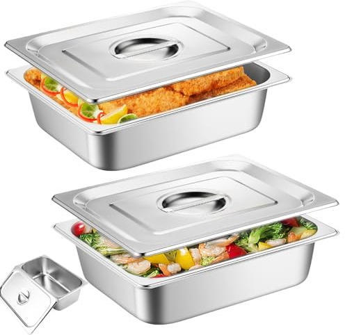 2 Stück Panierset, Panier-Set Aus Edelstahl, 1/3 GN Behälter mit Deckel, 32.5×17.5×6.5cm Metall Panierstraße Rechteckig, Gastronormbehälter Edelstahl mit Deckel zum Panieren für Fisch, Fleisch, Gemüse