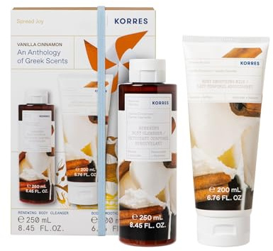 KORRES Vanilla Cinnamon Body Care Gift Set, Value Set for Men and Women, Fragrance of Creamy Vanilla and Warm, Spicy Cinnamon, Shower Gel 250 ml and Body Milk 200 ml, Vegan