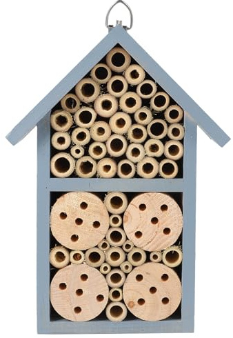Veemoon Casa de Madera para Insectos Exterior Refugio Tipo Cabaña para Abejas Polinizadoras Apto para Jardín y Colmenas Diseño Natural para Hábitat Seguro Unidad Azul