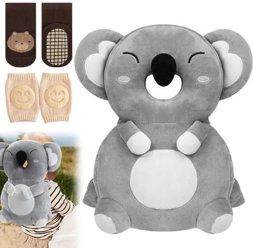 Jonuin Protector de Cabeza para Bebé Koala, Mochila Anticaídas Ajustable con Rodilleras y Calcetines Antideslizantes, Protector de Cabeza para Bebe, Protección para Gateo y Primeros Pasos 6–24 Meses