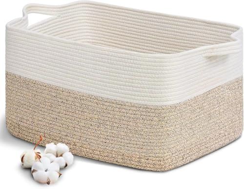 Cesto Portabiancheria Sporca Intrecciato in Cotone, 63L Cesto Portaoggetti con Manico, Cesta Giochi Bambini Grande, Cesta Panni Sporchi Pieghevole per Bagno, Camera da Letto(Marrone scuro)