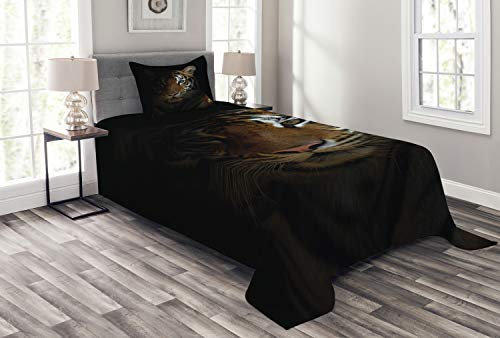 ABAKUHAUS Tiger Tagesdecke Set, König von Sundarbans, Set mit Kissenbezügen Waschbar, für Einselbetten 170 x 220 cm, Schwarz Orange