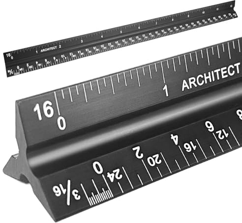 Architectural Scale Ruler, Triangular Architect Ruler 12 Inch Aluminum, Laser Etched Imperial Engineering & Drafting Tool