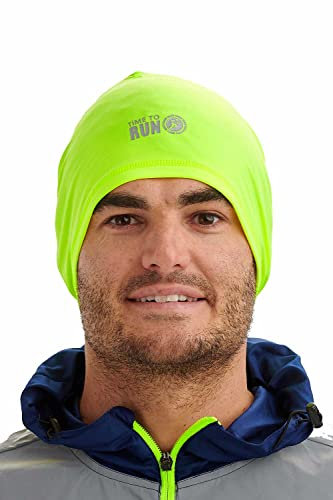 Time To Run Running Hat Beanie Skull Cap For Men & Women - Lightweight Thermal Quick Dry Wicking Neon High Vis Yellow