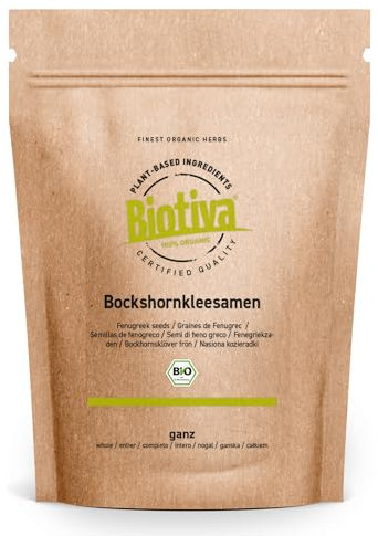 Biotiva Semillas enteras de alholva (fenogreco) orgánico 100 g - infusión o condimento - Trigonella foenum-graecum - sin aditivos - vegano - embotellado y verificado en Alemania (DE-ÖKO-005)