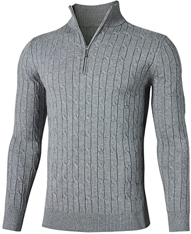 Fanient Men's Quarter-Zip Sweater Warmth Wool Sweater Heavyweight 526g Pullover Jumper Outdoor Top M Dark Gray