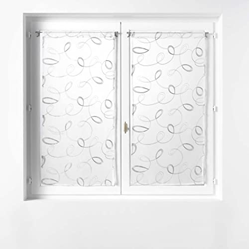 Douceur d'Intérieur, Coppia di tende con passapasta (2 x 60 x 120 cm), Hoops Grigio, Velo Sabbiato Ricamato