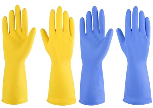 IUCGE Rubber gloves dishwashing 2 Pairs for Kitchen,Cleaning gloves for household Reuseable.(XL,Yellow+Blue)