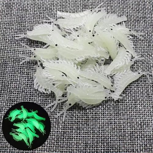ROYHOO 100pcs Luminous Silicone Soft Shrimp Lure Baits Soft Lure Worms Glow Simulation Prawn Shrimps Fishing Tackle Lures baits