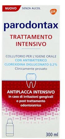 Parodontax Collutorio Clorexidina Trattamento Intensivo, Azione antibatterica e antiplacca per igiene dentale, Collutorio uso quotidiano, senza alcol, 300 ml