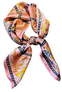 LumiSyne Foulards En Soie Femme Écharpe Carré 70×70cm Rétro Imprimé Motif Géométrique Chaîne Lettres Légers Satin Petits Écharpe Fichu Cravate Bandanas Foulard Cheveux Bandeau Au Poignet