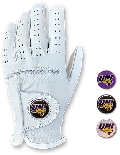 Scale Wear University of Norther Iowa Panthers Cabretta Leather Golf Gloves with 3 Magnetic Ball Markers. RH & LH Men's & Youth Boys Golf Gloves (Adult-XXL, Right (Fits Left Hand))