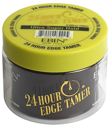 EBIN NEW YORK 24 Hour Edge Tamer Ultra Super Hold 180 ml Strong Edge Control Gel, No Flaking, Sleek Smooth Finish, Long Lasting, Argan & Castor Oil