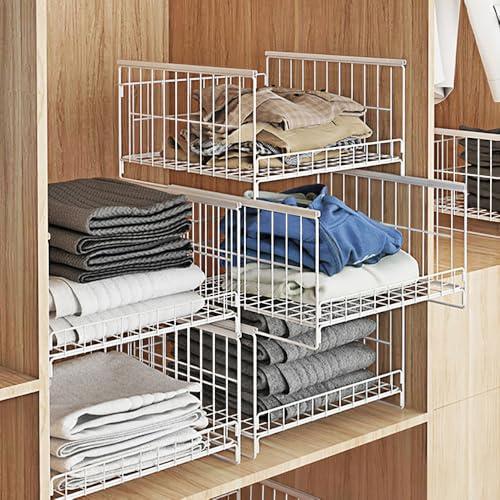 DongMaple 3 Stück Schrank Organizer Kleiderschrank, Stapelbare Aufbewahrungsbox, Schrank Schubladen, Regal Metall Schrank, Kleiderschrank Ordnungssystem Faltbar für Haus, Weiß