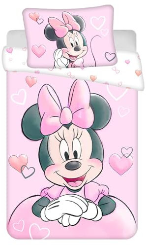 Jerry Fabrics Bettwäsche Minnie Powder Pink für Kinderbett oder Junior, 100 % Baumwolle, Bettbezug 100 x 135 cm + Kissenbezug