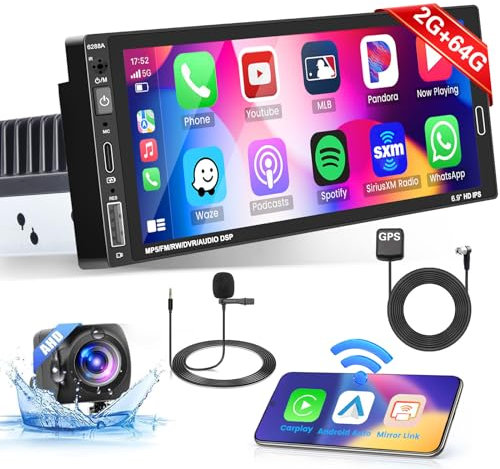 2+64GB Android 13 Autoradio 1 Din mit Navi Wireless CarPlay Android Auto Radio mit 6,9 Zoll Touch Display Radio Bluetooth WiFi FM/RDS EQ+Rückfahrkamera