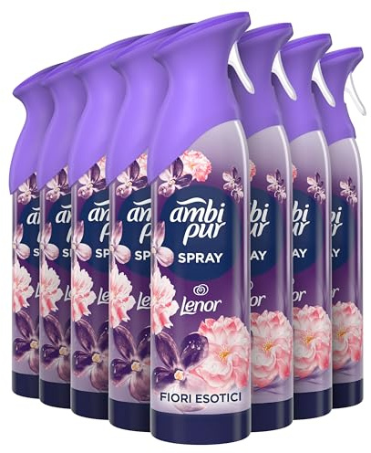 Ambipur Flor Exótica Ambientador En Spray 185ml x 8, Con Una Fragancia El Doble De Duradera Que Elimina Olores Y Deja Un Aroma Fresco Y Ligero