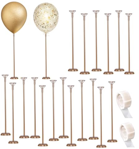 Set di 20 supporti per palloncini dorati, con bastoncini riutilizzabili e base per compleanni, feste, matrimoni, feste, decorazioni da tavolo