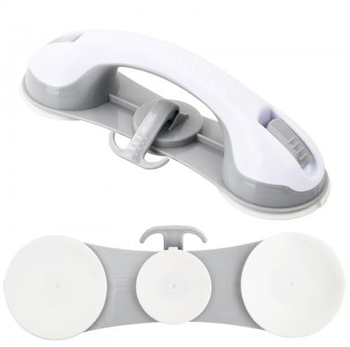 2 PCS Ventouse de Poignée Douche, Baignoire Sécurité Poignée, Sans Perçage Amovible, Poignée de Douche Portable, Plastiques Main Courante Mobile aux Personnes âgées, Blanc