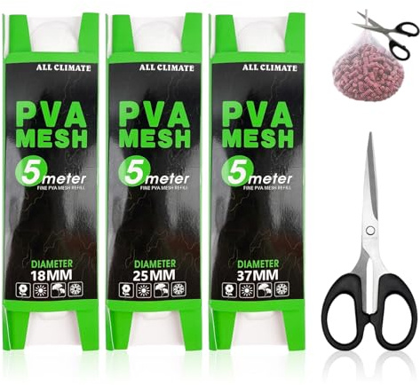 ZWQLZG Pva Bags - 3 piezas de repuesto de malla de Pva de 5 m con tijeras, accesorio de pesca de carpa de malla de PVA, 18/25/37 mm de ancho, bolsas de malla solubles en agua de fusión rápida, bolsa