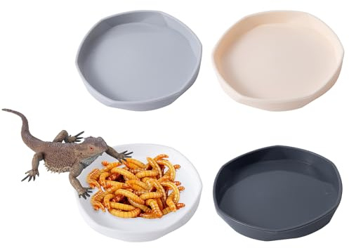 COMSUN 4 Pack Small Reptile Food Dish Bowl, Plastic Worm Water Dish Plate