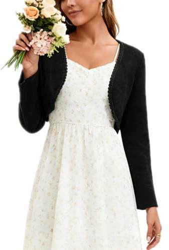Toreritas Mujer Hueco Chaqueta Bolero Cárdigan Corto Torera Través Capa Manga Larga para Boda Corta Crochet Fiesta Elegante Negro S