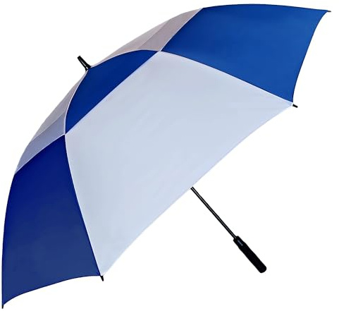 Doubwell Parapluie de golf ventilé de 137/157/172 cm, automatique, extra large, coupe-vent, surdimensionné, pour homme et femme, peut ombrager pour golfeur et famille (blanc/bleu roi, 172,7 cm)