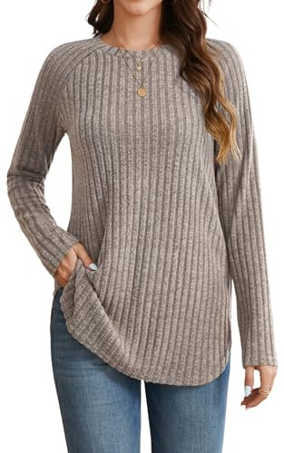 Enmain Maglioni da Donna Invernale Manica Lunga Felpa Leggera Girocollo Maglia Lunga Donna per Leggings Pullover Taglie Forti Loose caffè S