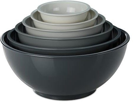 Relaxdays Rührschüssel, 6tlg. Set, Schüsseln Zum Kochen & Backen, Verschiedene Größen, Salatschüssel, Kunststoff, grau