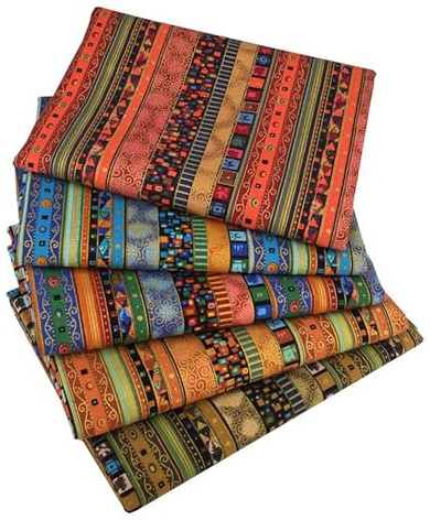 Paquete De Tela De Algodón - Estampados Étnicos, Rayas Con Dorado, Material Colorido Para Manualidades | Set De Algodón Con Textura, Tela Para Costura Y De Bordado ()