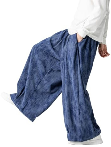 GURUNVANI Pantalon ample en velours côtelé teint sur nœuds pour homme avec poches