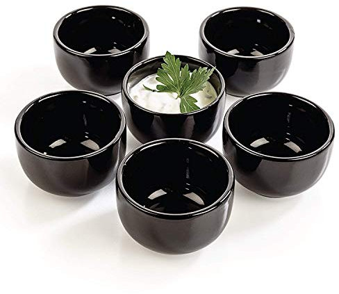 Urban Lifestyle Dipschalen aus Porzellan Set Kuro 6 x Rundes Snackschalen Dipschalen Schwarz 6cm Kleine Schüsseln (Rund-Set 6 Stück)